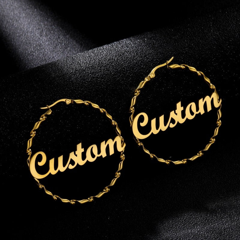 Custom gold hot sale nameplate earrings